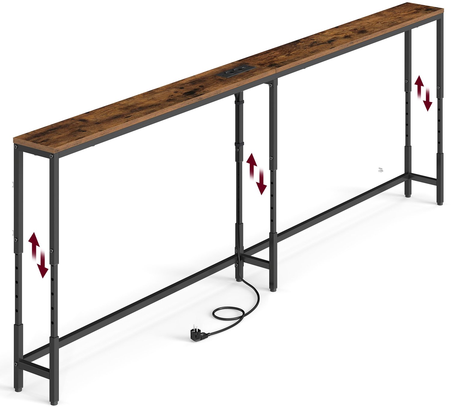 In hoogte verstelbare sidetable met stopcontact – bruin/zwart