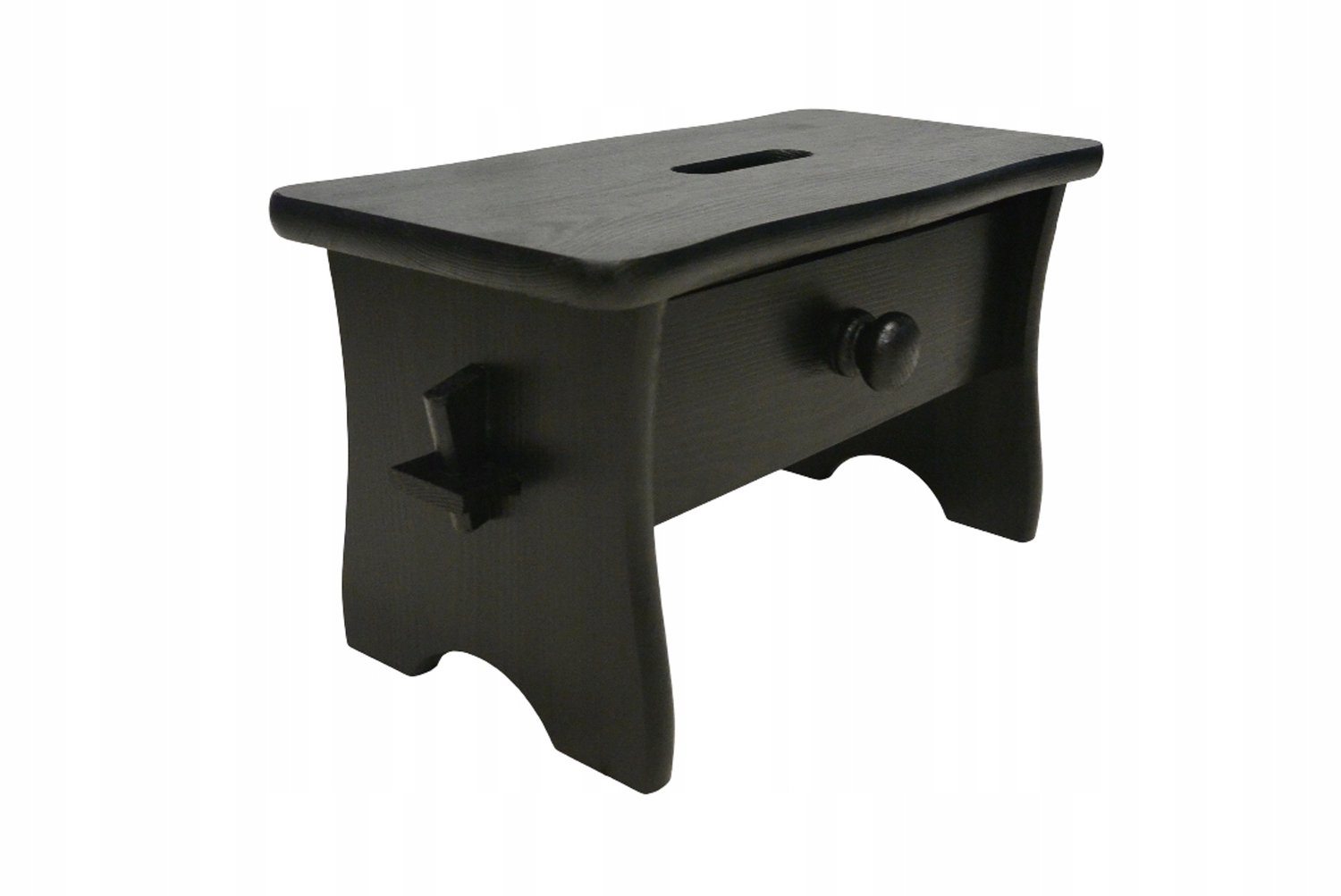 Zwarte Houten Kruk met Lade - 24cm Hoog