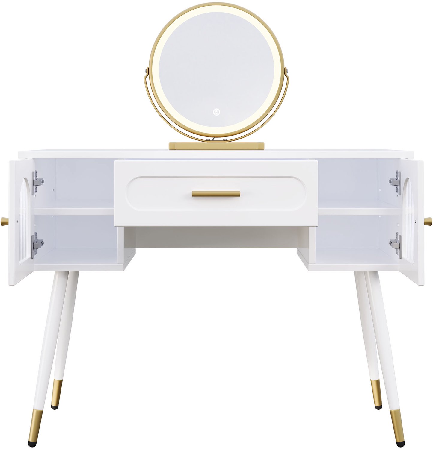 MODENUIT Kaptafel - Ledspiegel Met Drie Lichtstanden - Slaapkamer - Spaanplaat - Wit En Goud - 100x42x112 Cm