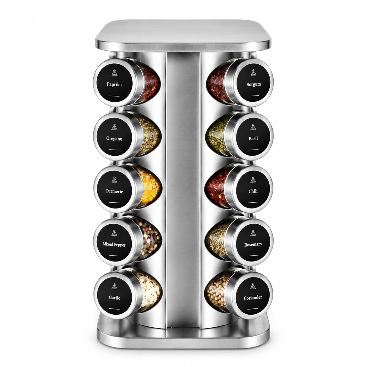 Atlasyx kruidenpotjes - Kruidenrek - Keuken organizers - Kruiden organizer - 20 potjes - Transparant glas – 100ml - 360° draaibaar