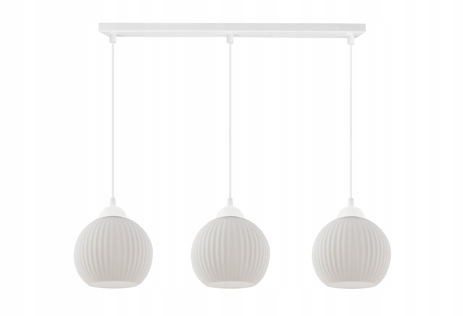 Moderne hanglamp met ribbel glazen kappen, 90cm, wit