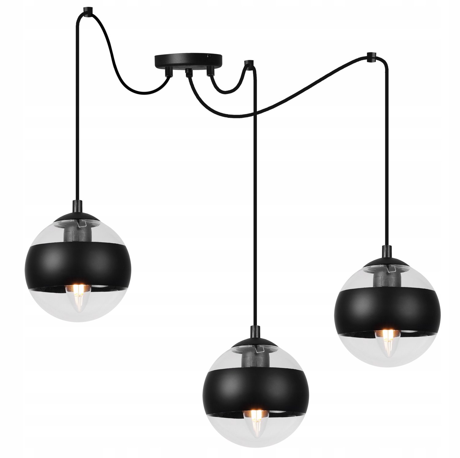 Industriële hanglamp TOLEDO, 3 zwarte glazen bollen, E14