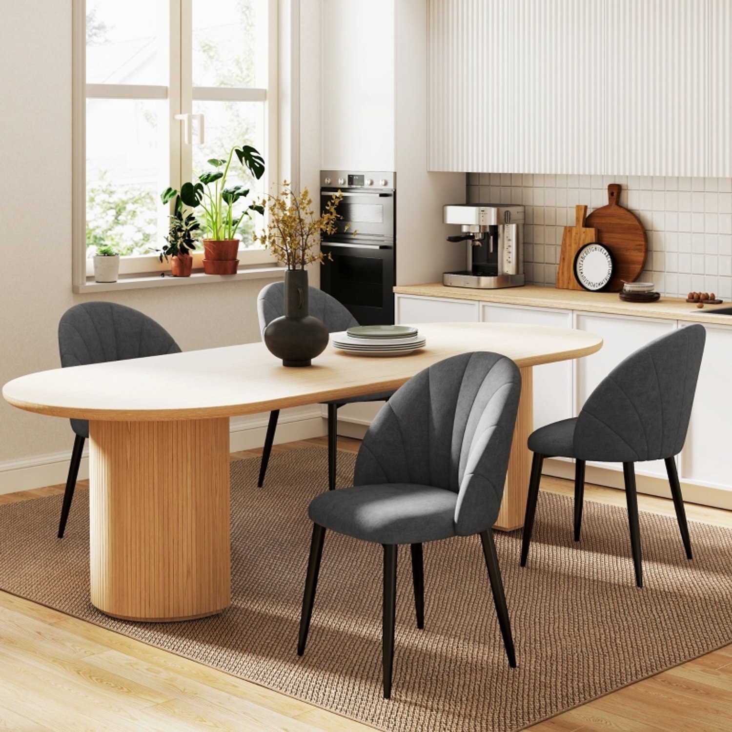 WUVRIE Set van 4 kuipstoelen - Fluweellook, metalen poten en gestikte rugleuning - Donkergrijs