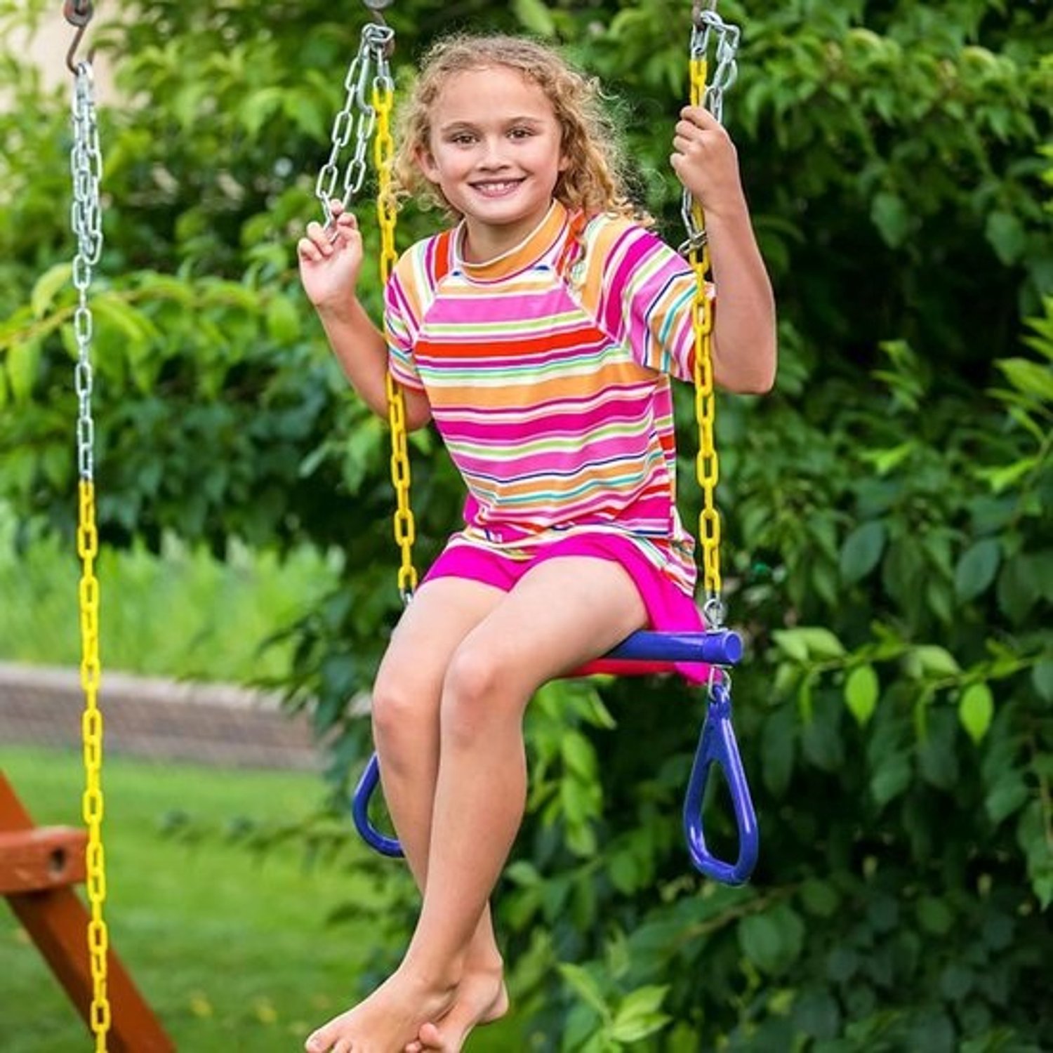 Schommelset met trapeze - Ringenset voor klimtoestel - Buiten spelen - Verstelbare hoogte - Tot 100 kg - Blauw of groen