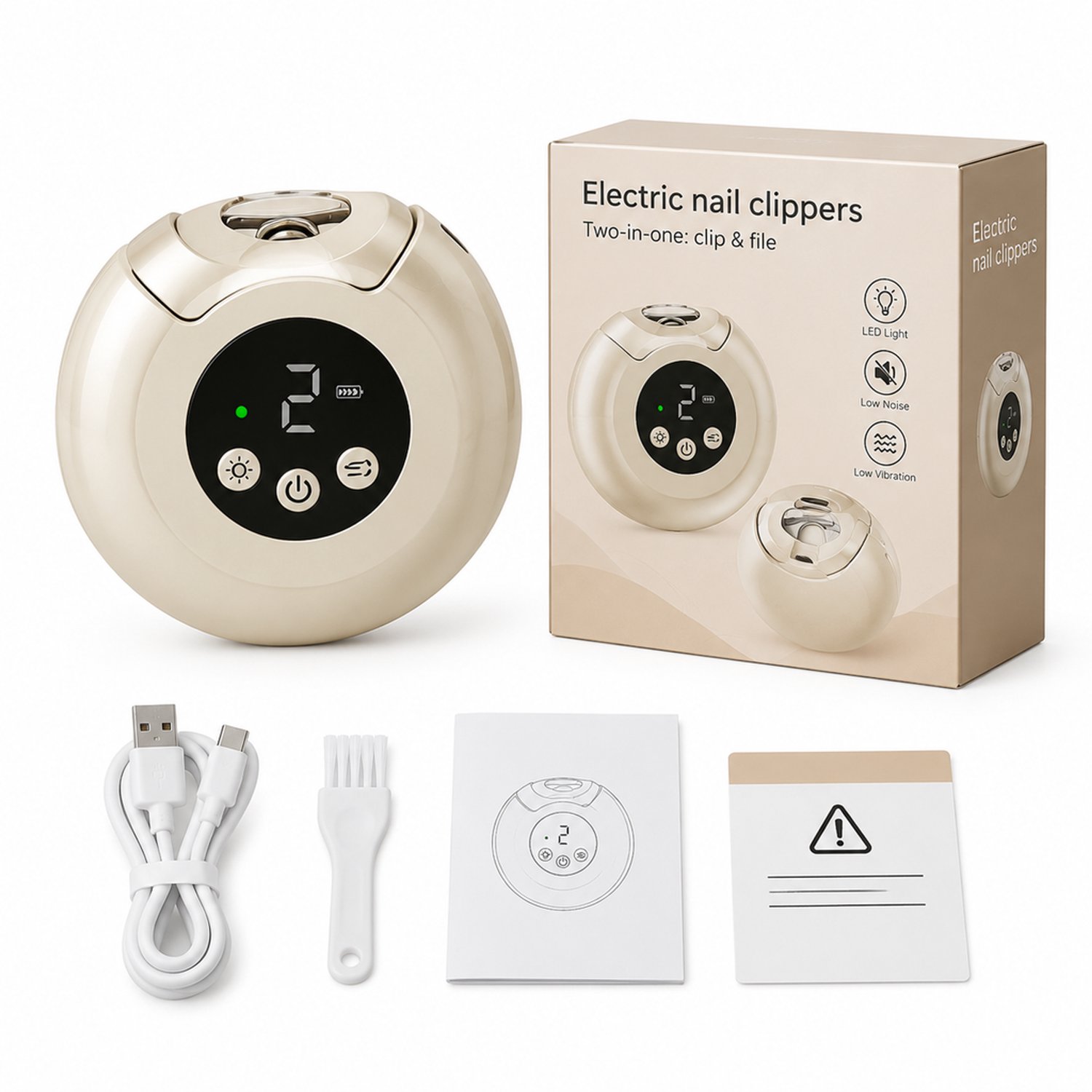 Elektrische nagelknipper - twee-in-één knippen en vijlen - drie standen met verlichting - voor dagelijks en thuisgebruik - champagnekleurige verpakking