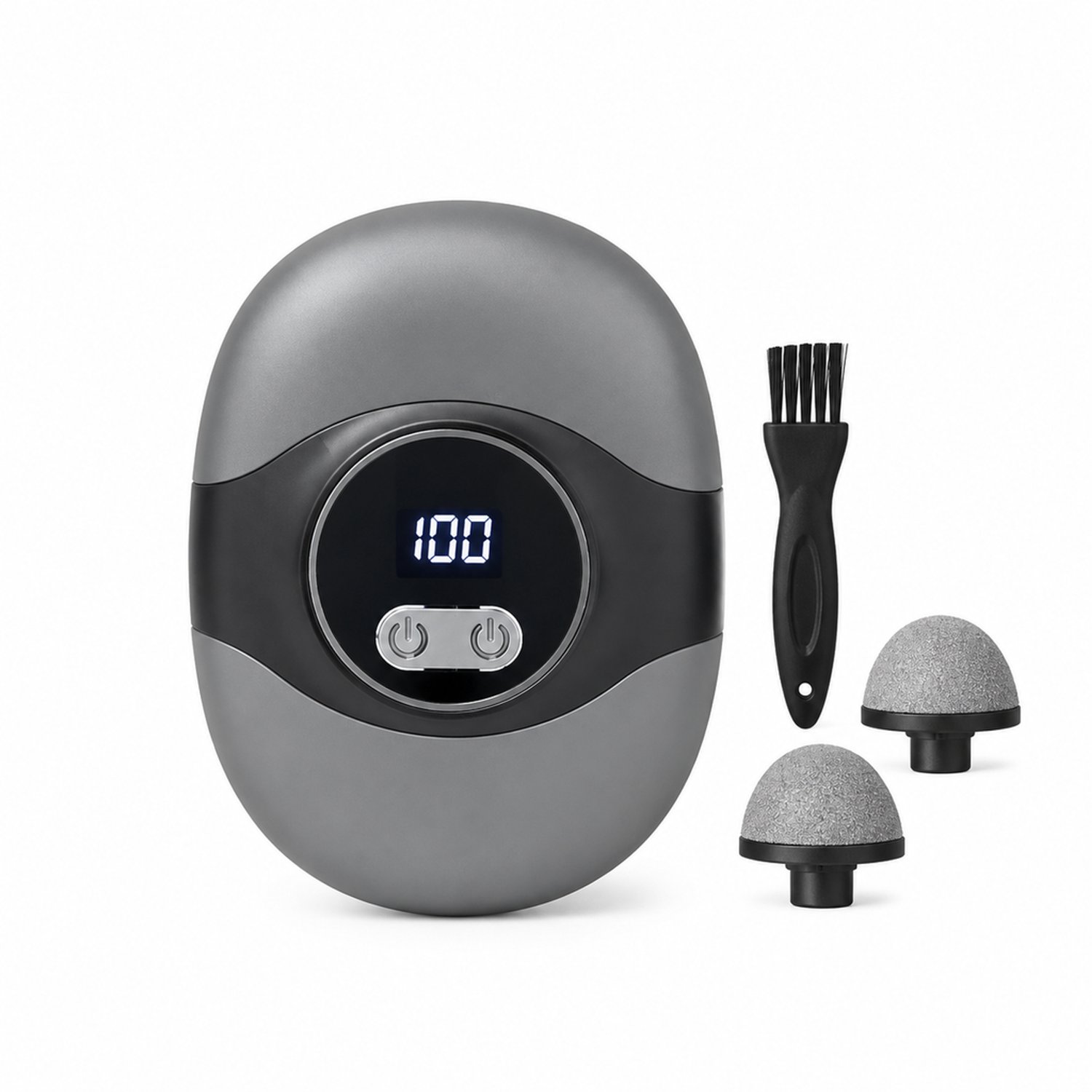 elektrische nagelknipper - 2-in-1, zwart met grijs - 3 snelheden en lcd-display - nagel- en voetverzorging - inclusief 1 reinigingsborstel en 2 kwartsschuurkoppen