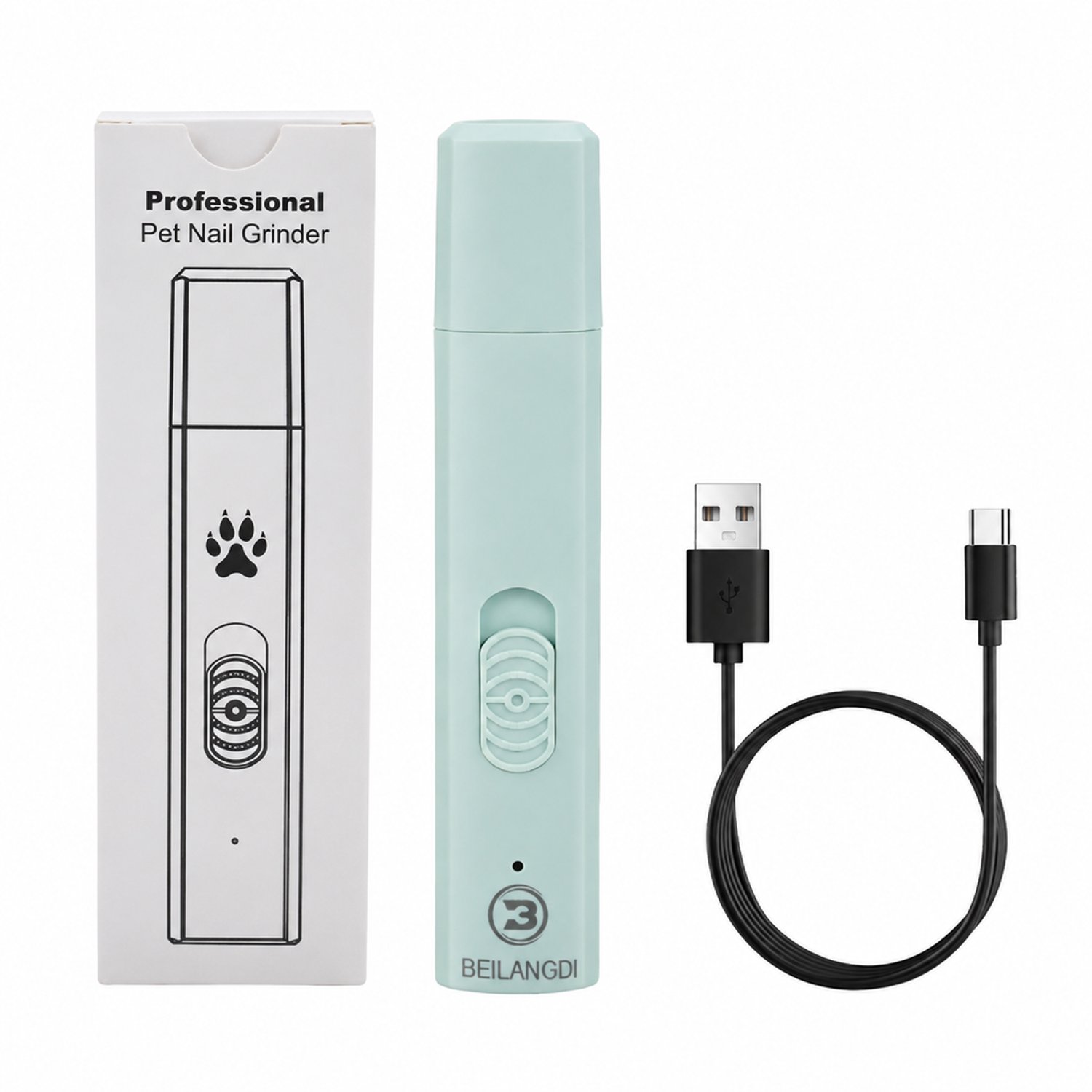 Elektrische nagelknipper - oplaadbaar met verlichting - voor honden en katten - mintgroene uitvoering 8002