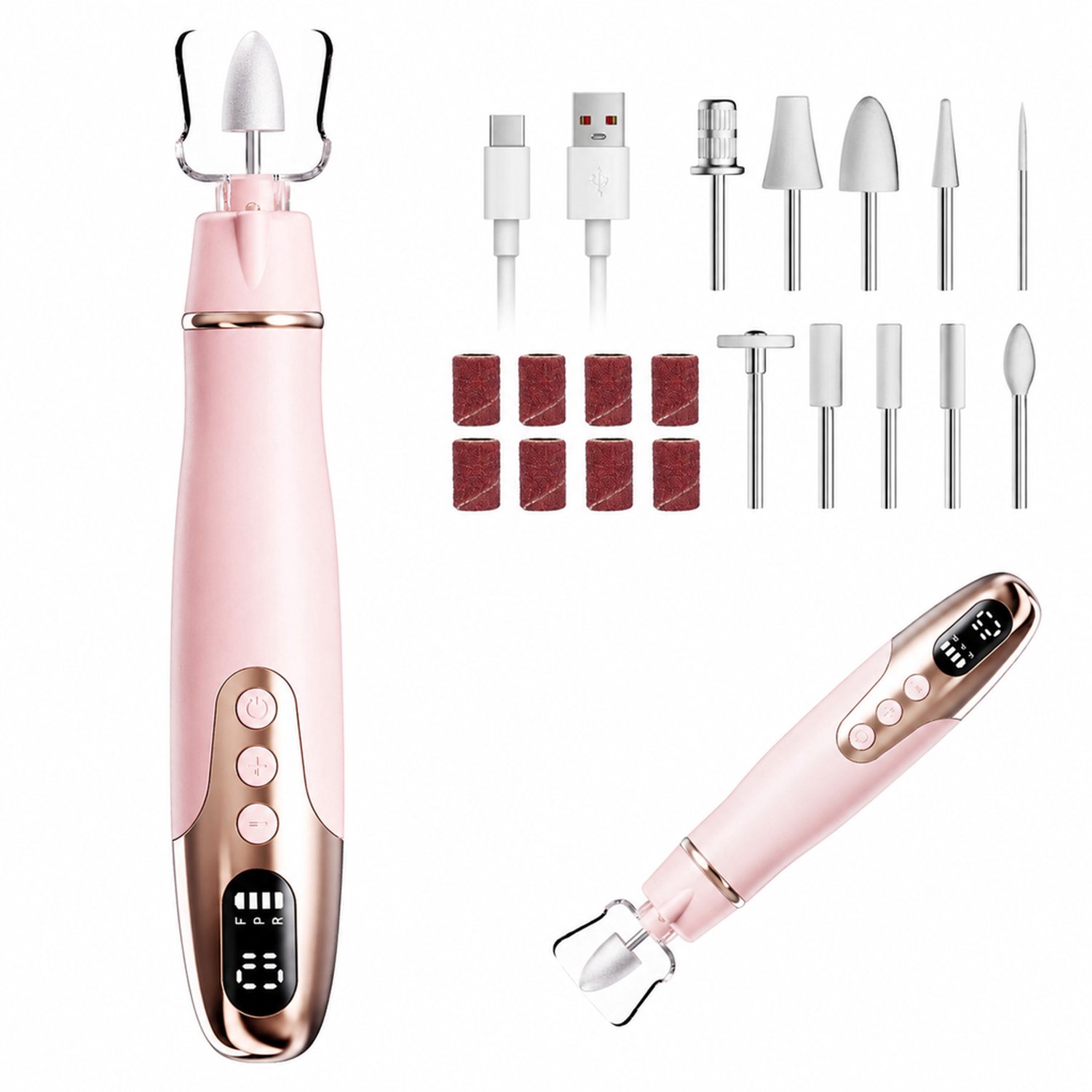 Elektrische nageltrimmer - 10 slijpkoppen - oplaadbaar penvormig ontwerp - aluminiumlegering - voor dagelijks thuis- en commercieel gebruik