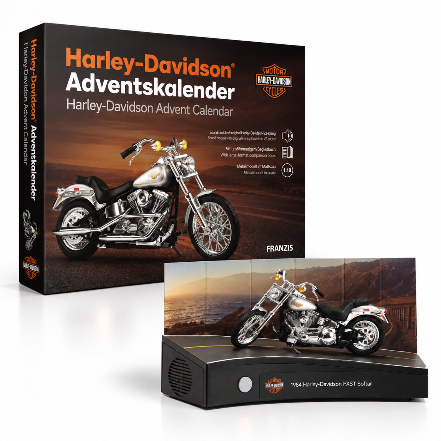 Franzis Adventskalender - 67284 Harley-Davidson FXST Softail 1984 - Adventskalender met Geluid Metalen