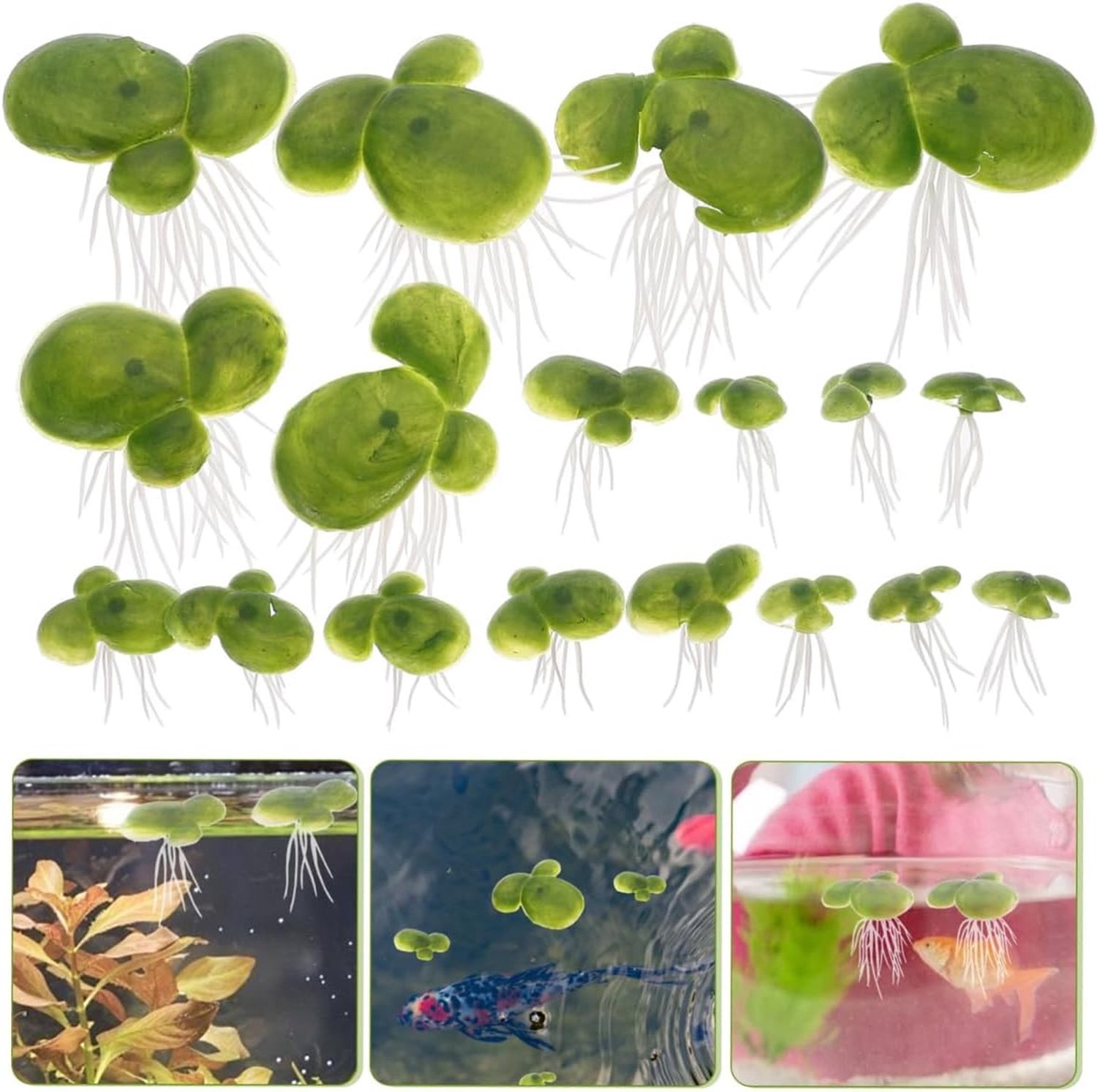 72 Stuks mini kunstmatige drijvende planten - voor aquariumdecoratie vijver drijvende bladeren - 3 maten - plastic aquariumplanten - voor aquarium doe-het-zelf decoratie - groen