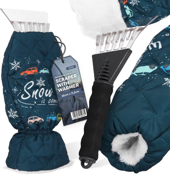 Famanu - IJs krabber met handschoen - Verwijdert ijs en sneeuw moeiteloos - Warm en comfortabel - Groen 1 stuk