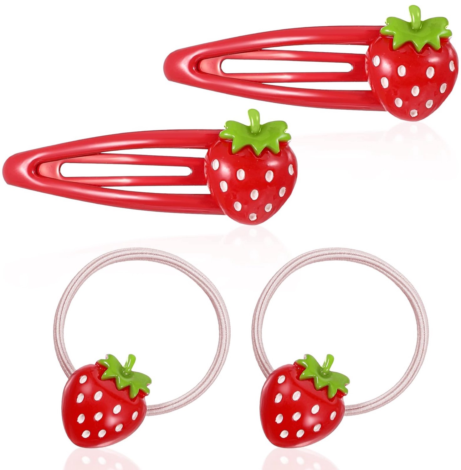 Merkloze Haarspeldjes en Elastiekjes met Aardbeien - 4 Stuks