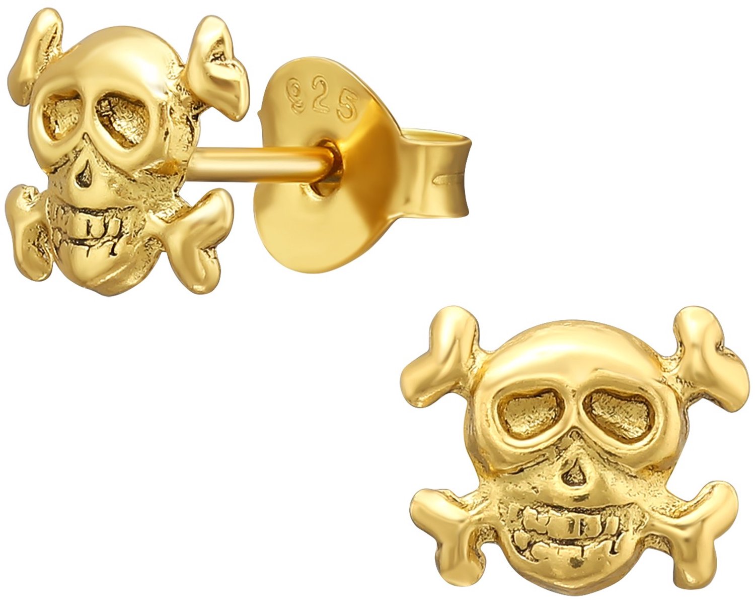 Joy|S - Zilveren skull oorbellen - doodskop oorknoppen - 7 x 6 mm - gold plated - sterling zilver 925 - halloween oorknopjes