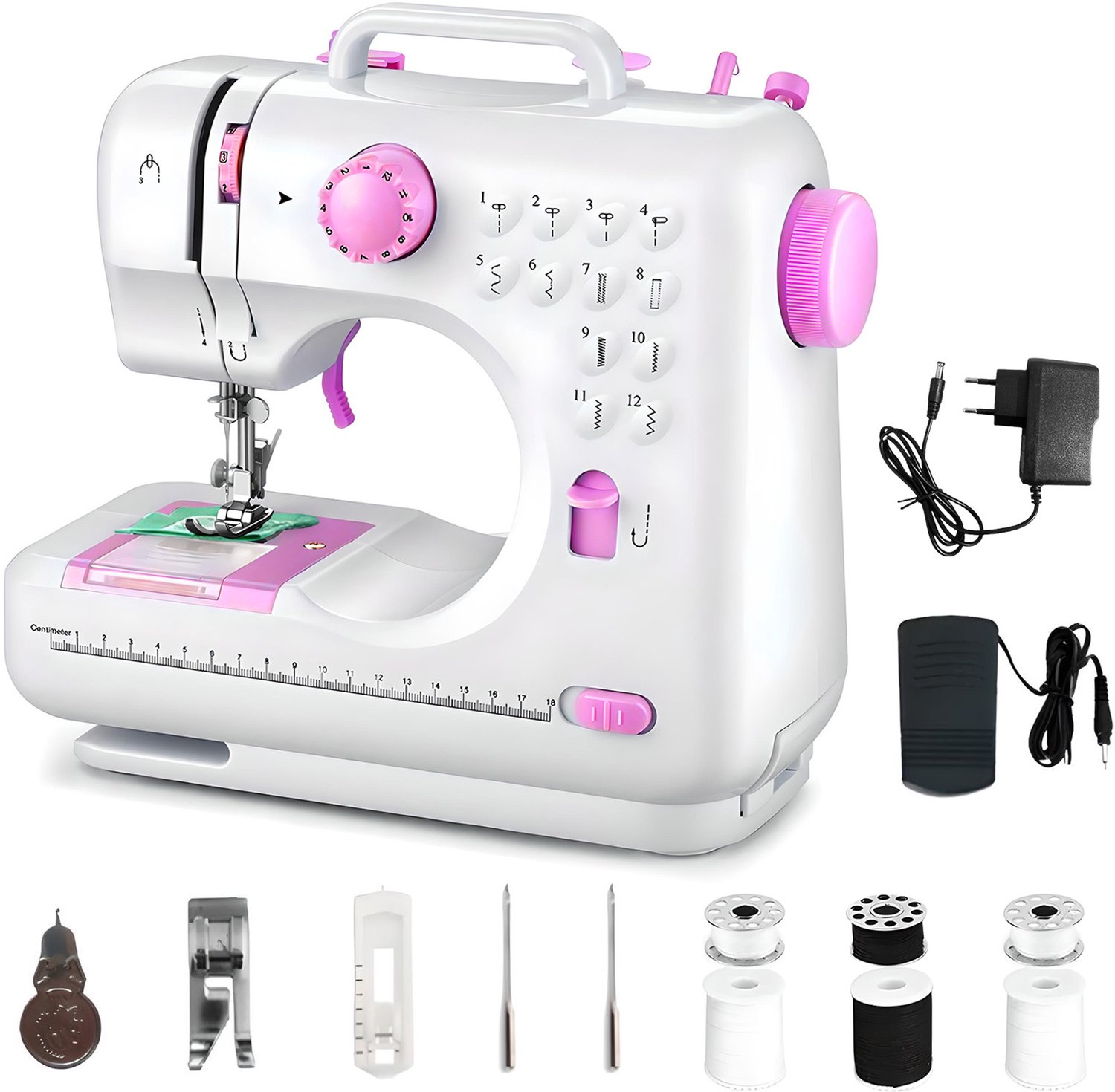 Delgeo Mini Naaimachine - Handnaaimachine met Accessoires - - 12 steektypen - Draagbaar & Elektrisch - Ideaal voor Beginners en Reparaties - 2 Snelheden