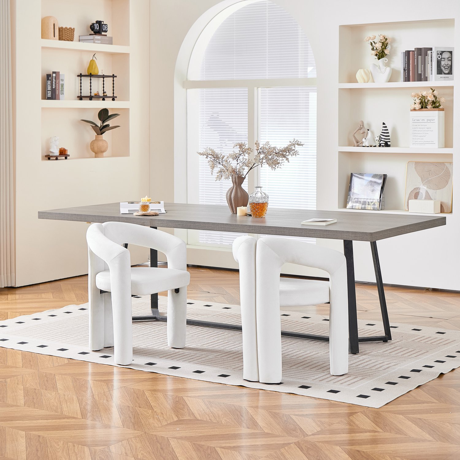 OKWISH Eetkamerstoel - Set Van 2 - Met Armleuningen - Velvet - Beige