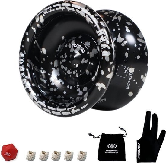 Aluminium jojo - Niet-reagerende jojo pro-jojo - Gevorderde trucs - Vliegtuigaluminium - 53 mm diameter - Zwart zilver