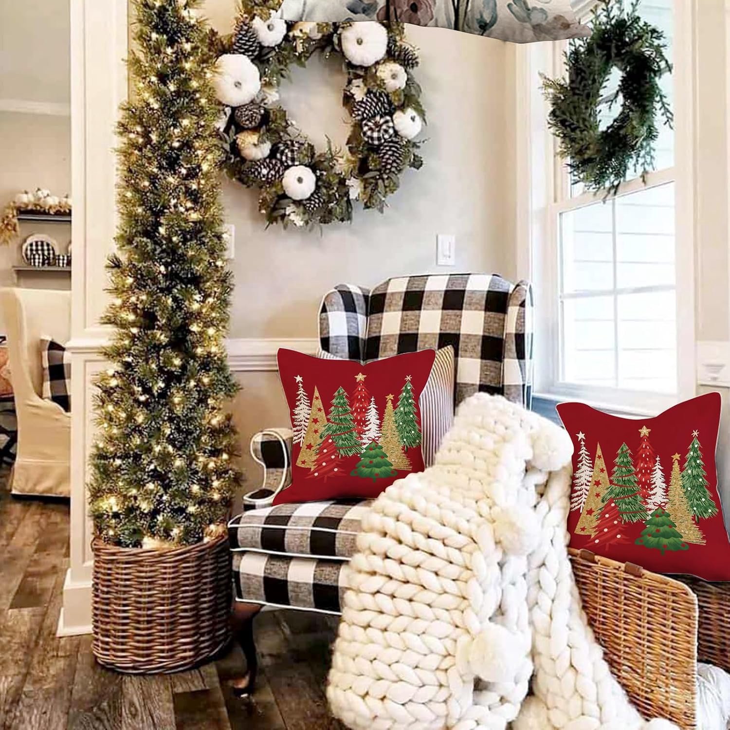 Set van 2 - sierkussens - kussensloop - kussenhoes 45x45 - kussenhoezen 45 x 45 - sierkussenhoes 45x45 - kerstversiering - kussenhoesjes - kerstkussens - kerst kussensloop - Kerst Kussenhoes - kerstkussenhoesjes - kerstkussensloop - Rood – foto 4