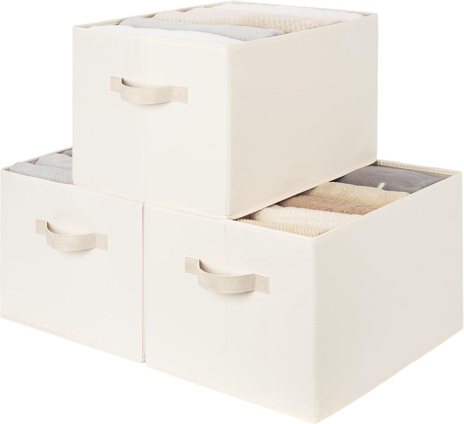Grote opbergmanden voor planken met handvatten, ideaal voor organisatie en opslag, beige