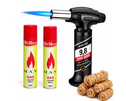 Creme Brulee Brander XL – Gasbrander - Keukenbrander - Campingbrander - Inclusief 2 x 300 ml MAX Gas en 5 Aanmaakwokkels