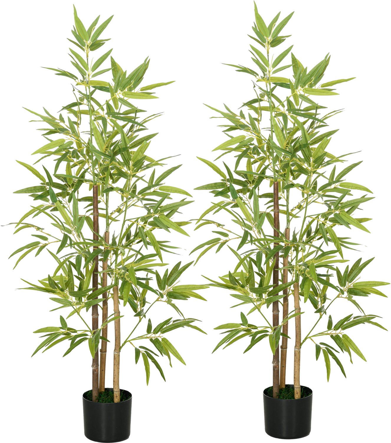 Kunstmatige bamboe- 1,20 m- 2 stuks- kunstbamboe- 369 realistische bladeren van bamboe met echte stammen- inclusief pot- zwart/groen