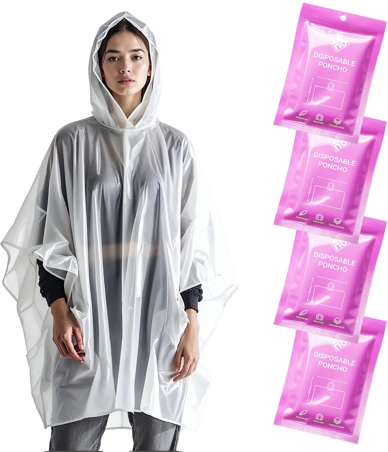 Famanu - Waterdichte Wegwerpregenponcho - Bescherming tegen regen - Transparante poncho met capuchon - Transparant 1 stuk