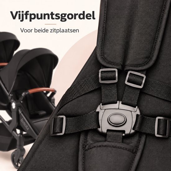 Lunola Noah Duo Kinderwagen - Dubbele Buggy voor Tweeling of Baby en Peuter - Afneembaar Zitje - Compact en Opvouwbaar - Zwart — cadeau in Cadeau-ideeën - foto 2