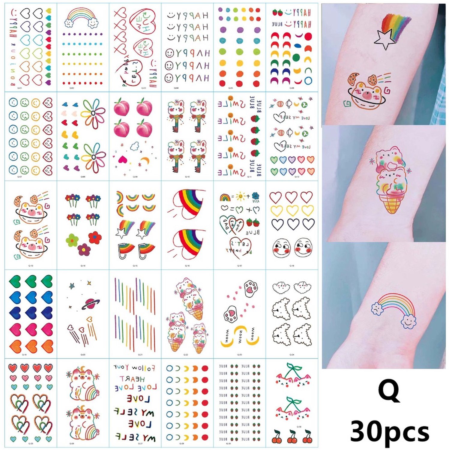 Wrijven - tijdelijke tatoeages 30 vellen met kleurrijke motieven