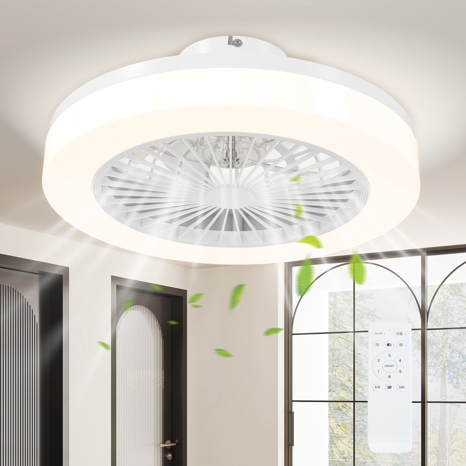 HOMCOM-plafondventilator met verlichting - acryl - 46x46x16cm - wit
