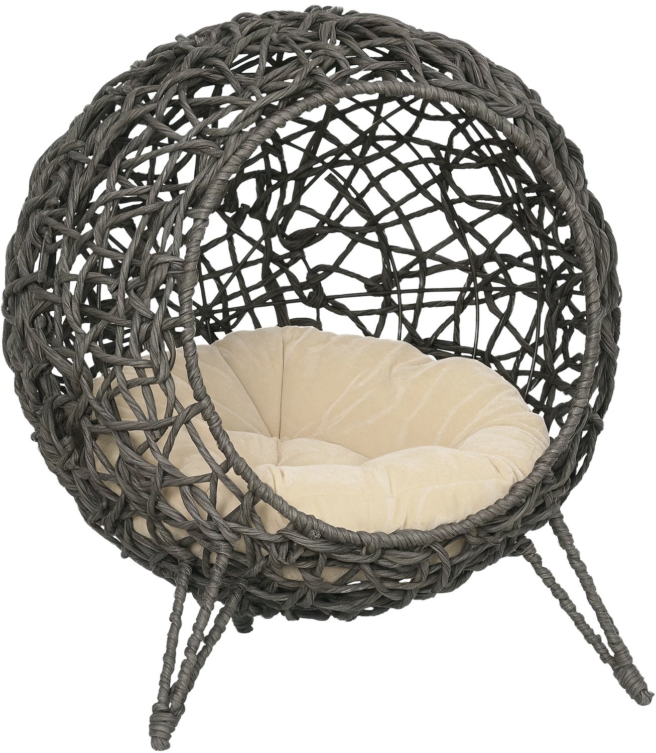 PawHut Rattan Kattenhuis - Geweven Hars - 52x52x58cm - Grijs