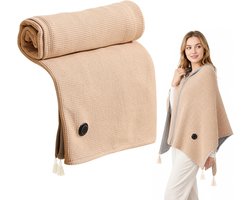 Elektrische Deken - 150× 80CM - Hoodie Deken - Plaids - Verwarmde Plaid - Warmtedeken - Dames Verwarmde Schoudermantel - Verwarmde deken - USB Verwarmd - 3 Standen - Winter Verwarmaccessoire - Voor kantoor, thuis, in de auto en op reis - Beige
