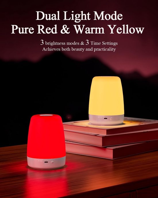 Rood Nachtlampje voor Slaap - Oplaadbare Slaaphulp Rood Lamp - Touch Bedlamp met Timer - Oogvriendelijk Rood Licht voor Melatonine - Voor Volwassenen Baby Slaapkamer Kinderkamer Cadeau van SKIEHAN — afbeelding 4