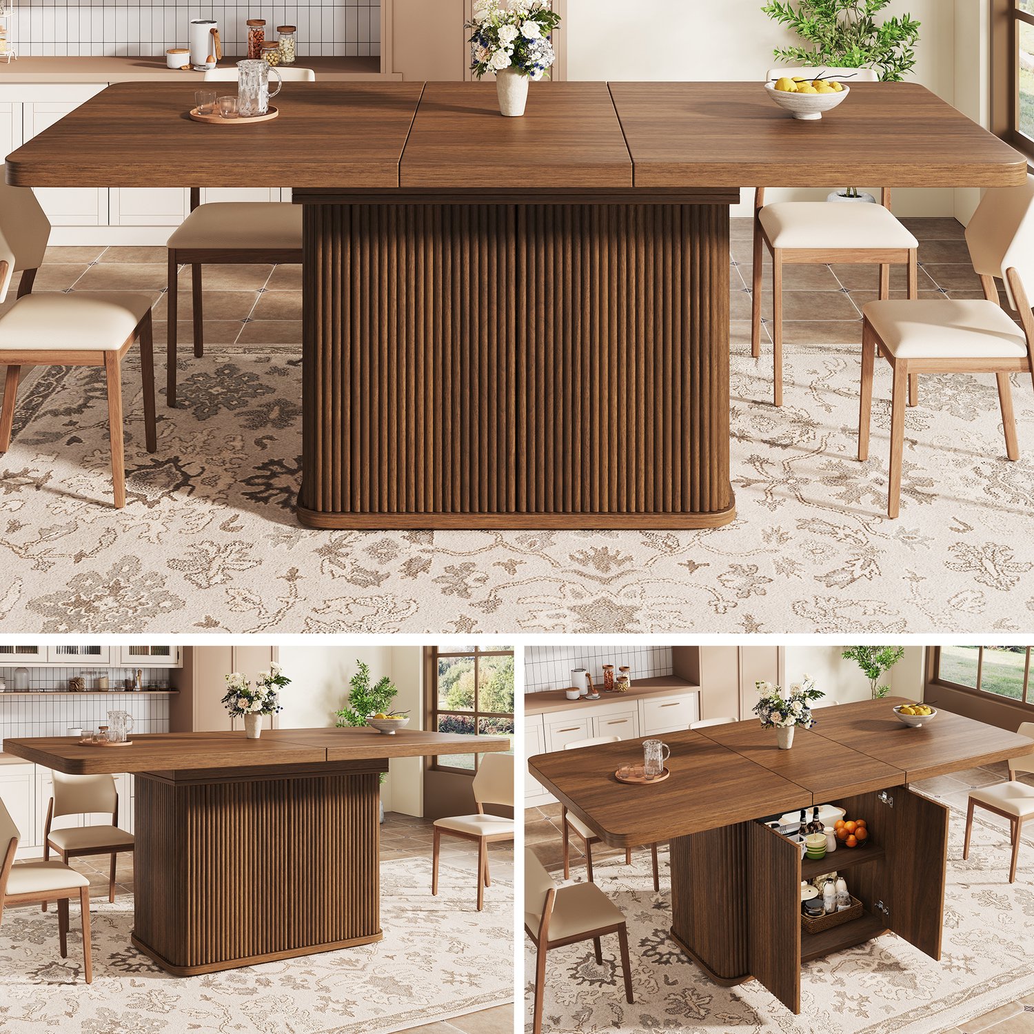 Clruro Eettafel - 140–180×80×76,5 cm - Uitschuifbaar - Verborgen Opbergvak - MDF - Donkerbruin