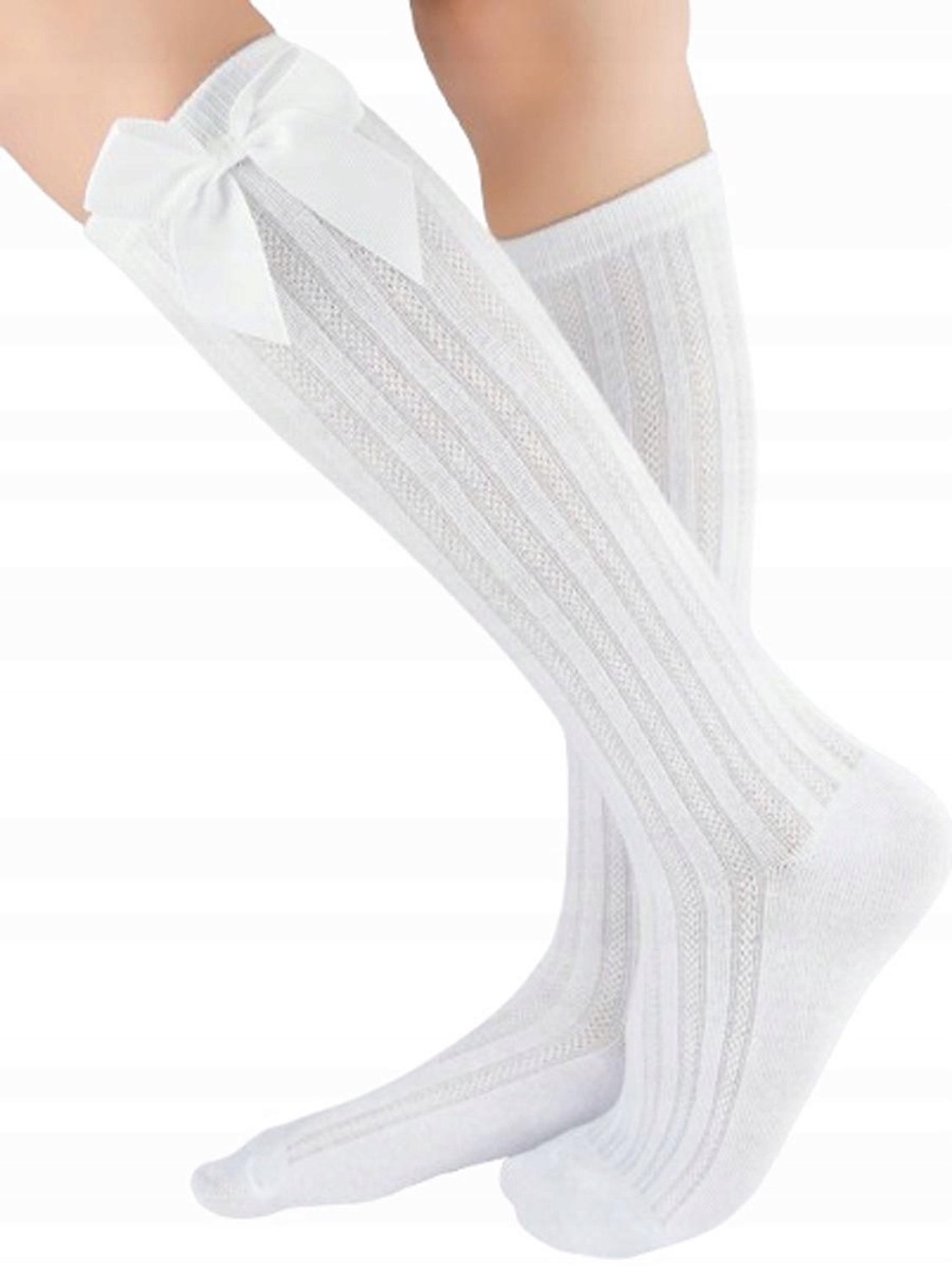 Merkloze Baby Sokjes met Strik en Kantpatroon - Wit, 0-6M