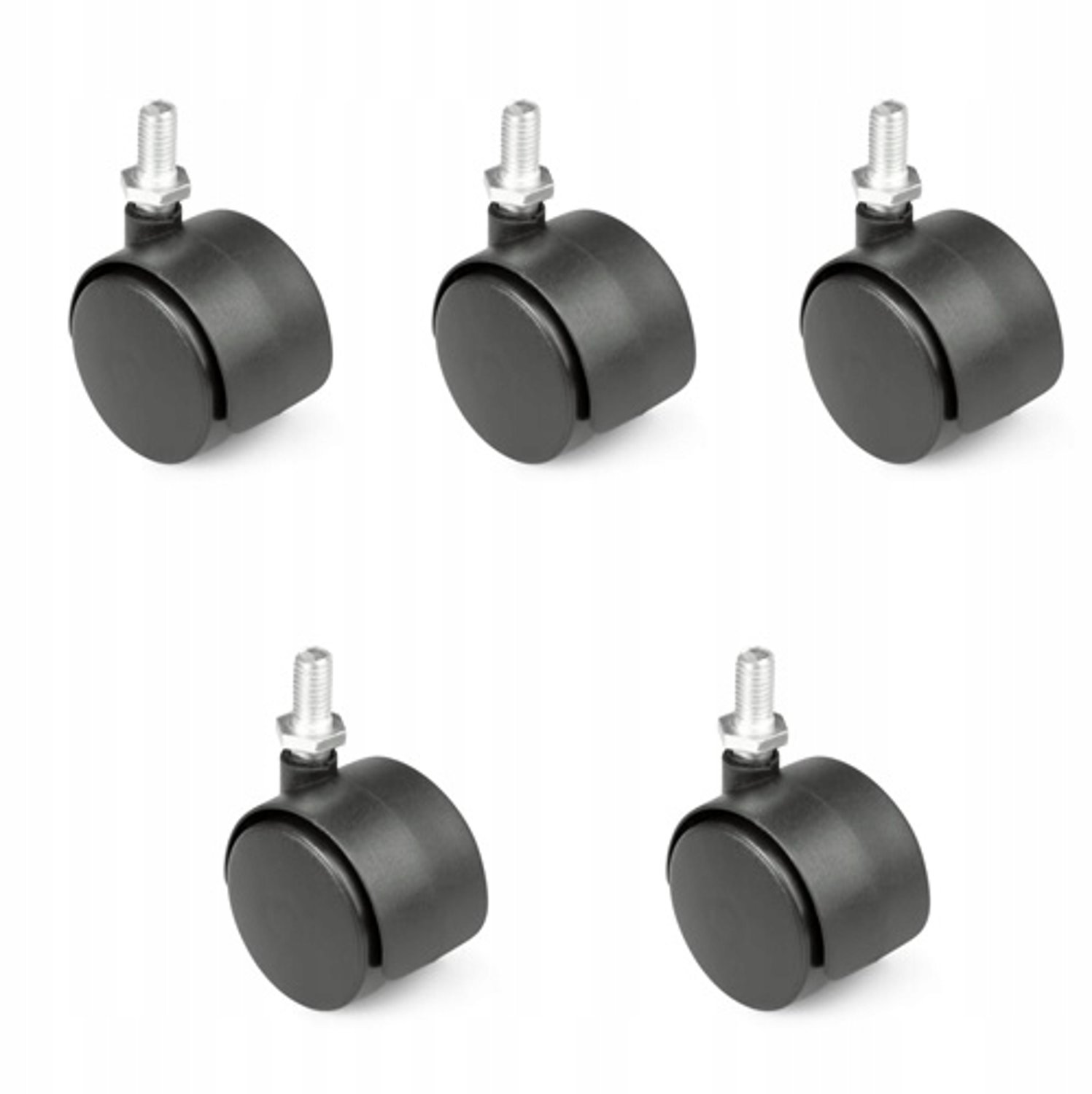 5x Zwenkbare Meubelwielen M8 Schroefdraad, 40mm Diameter