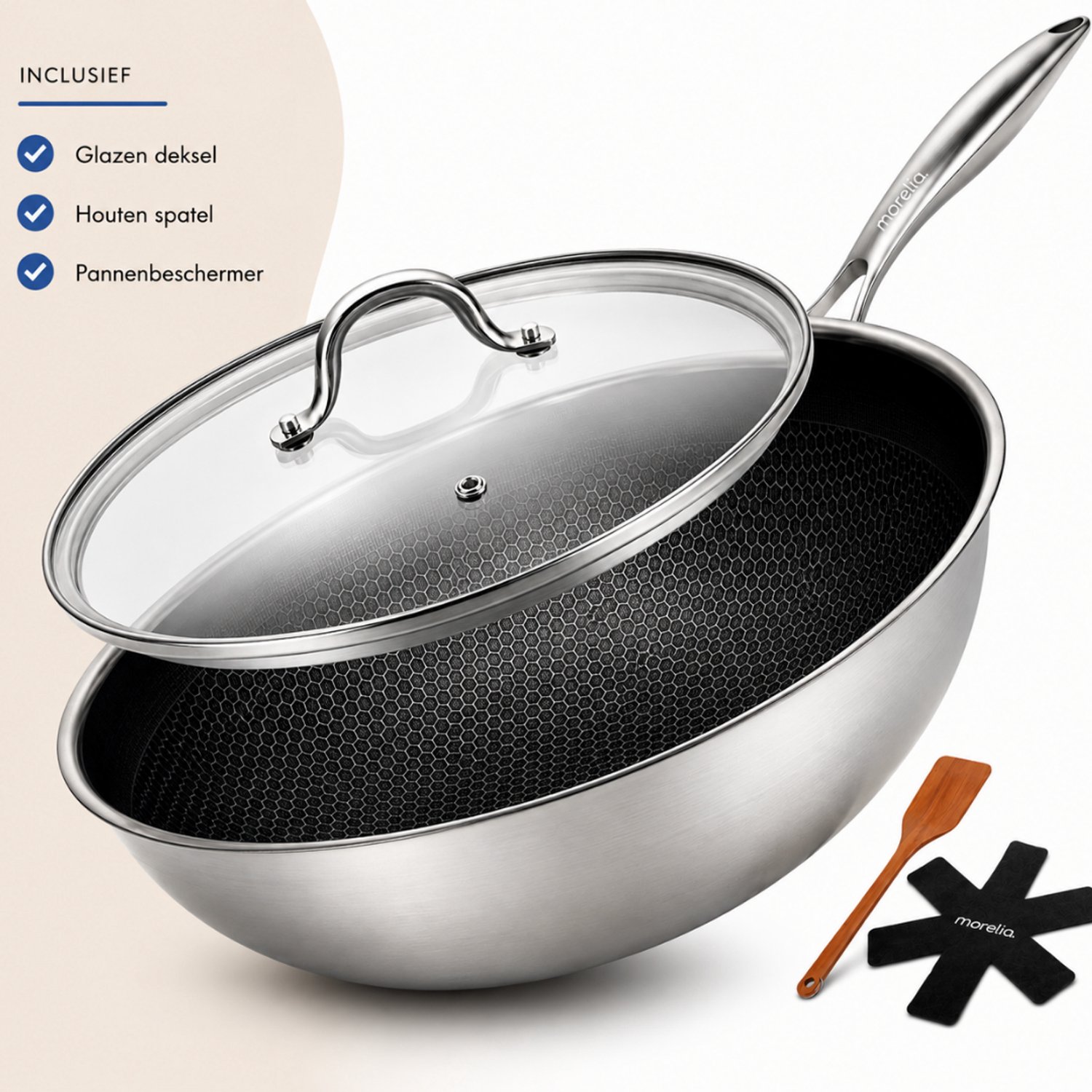 Morelia® Hybrid Wokpan 30 cm - Inductie en Gas - PFAS Vrij - Keramische Anti aanbaklaag - Oven en Vaatwasserbestendig - Zwart van Morelia
