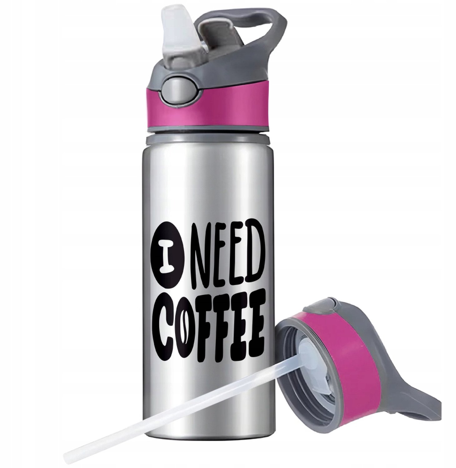 Aluminium Sport Bidon 650ml met Rietje en Handvat - Merkloos