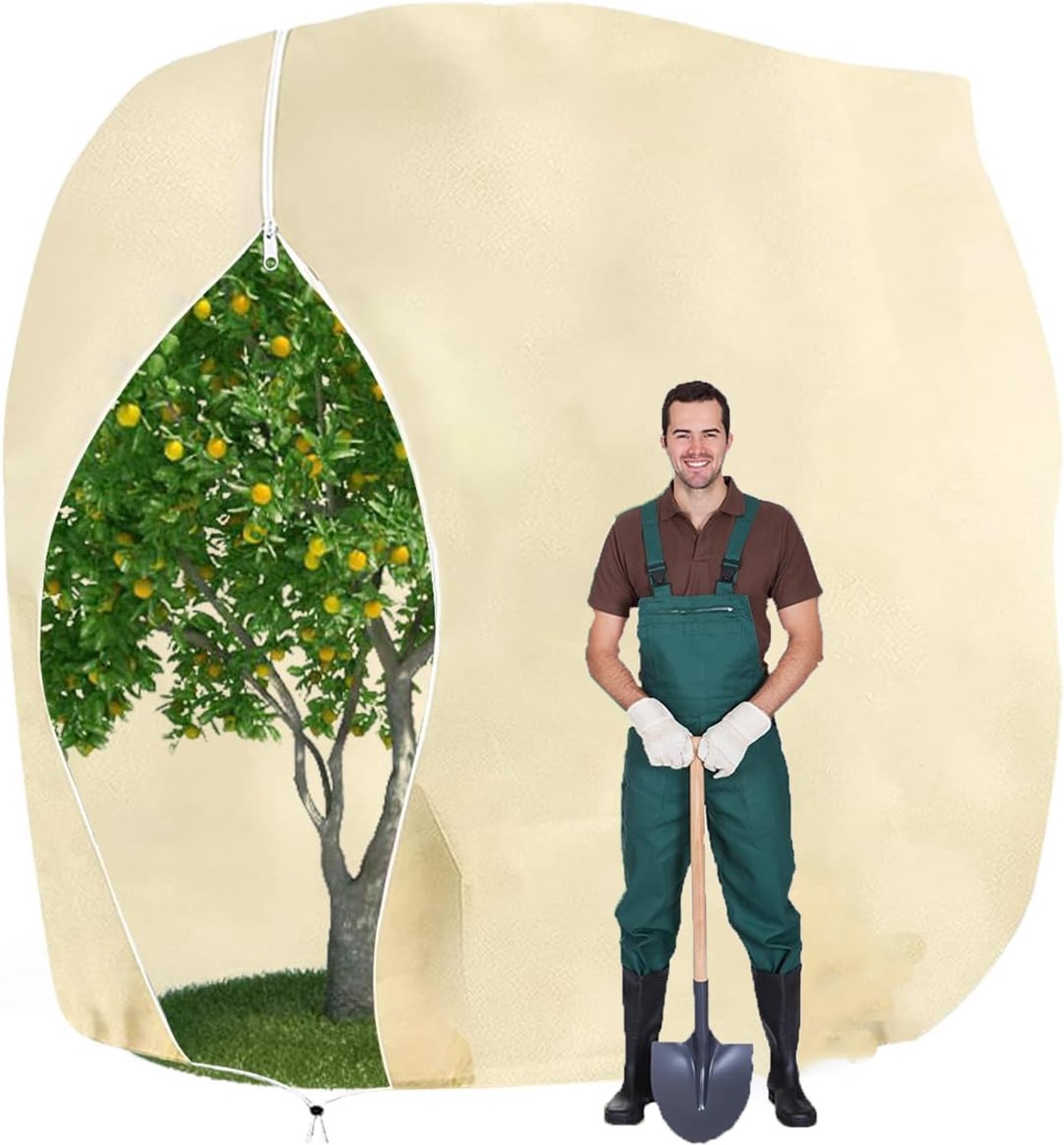 Famanu - Frostbescherming voor Planten - Beschermt tegen kou en vorst - Lichtdoorlatend en ademend - Beige 1 stuk
