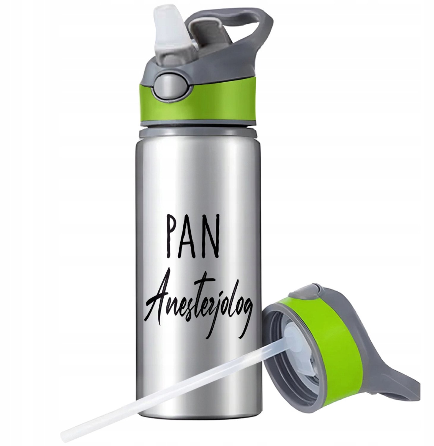 Aluminium Sport Bidon 650ml met Rietje en Handvat - Zilver