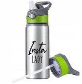 Aluminium Sport Bidon 650ml met Rietje en Handvat - Zilver