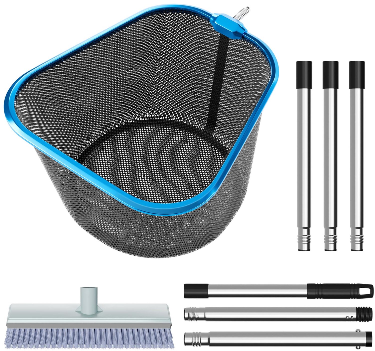 Famanu - Schepnet voor zwembad - Houdt je zwembad schoon - Fijnmazig met lange borstel - Blauw 1 stuk