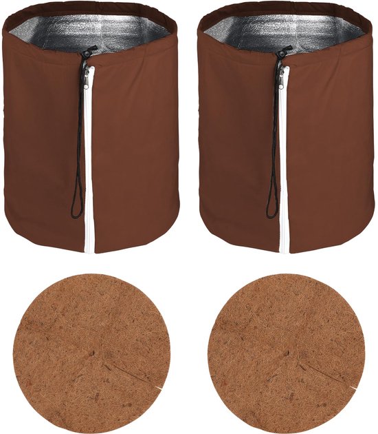 Famanu - Thermo Potbescherming voor Planten - Bescherming tegen vorst - Inclusief trekband en rits - Bruin 2 stuks