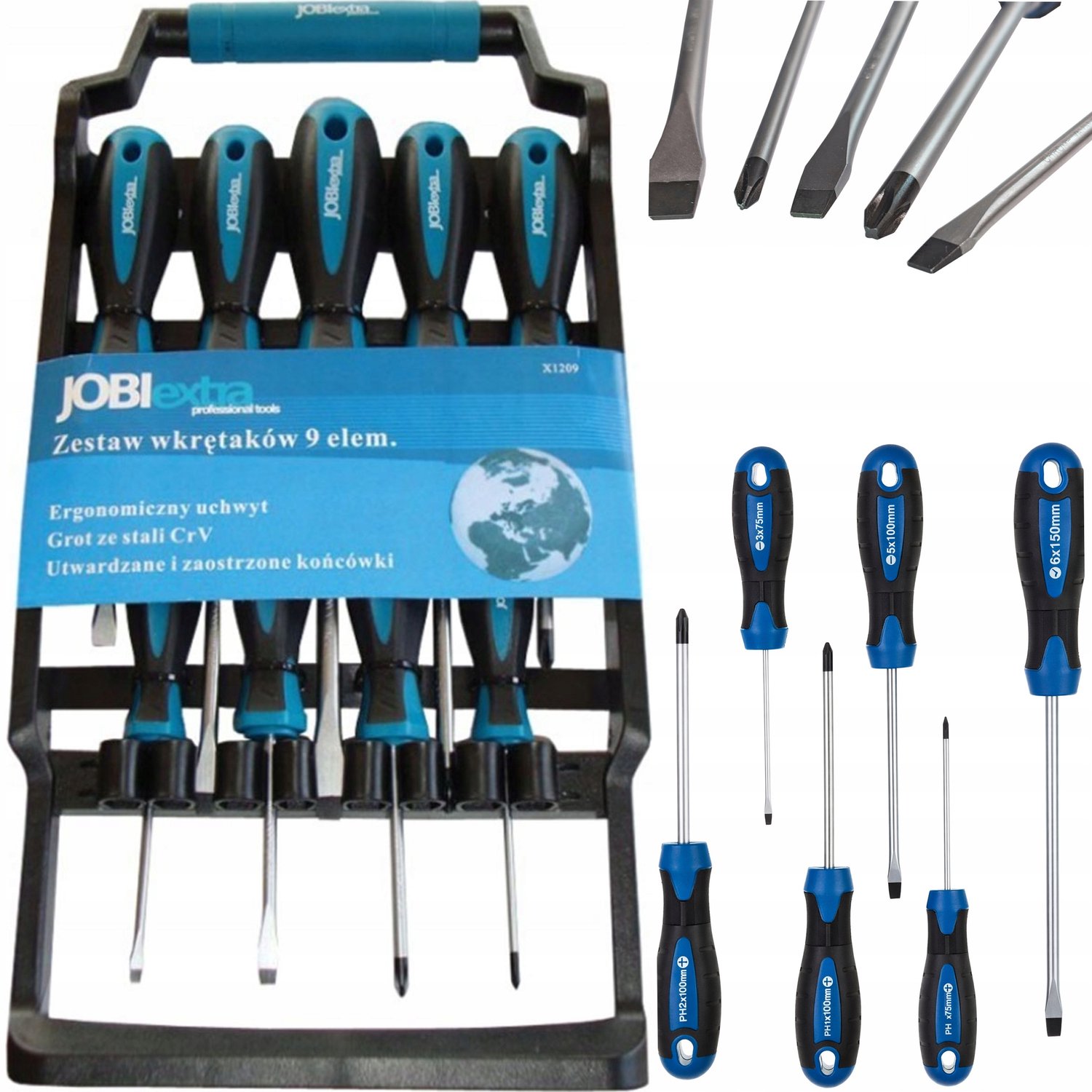 Jobi X1209 Schroevendraaierset Magnetisch met Muurhouder 9 Delig