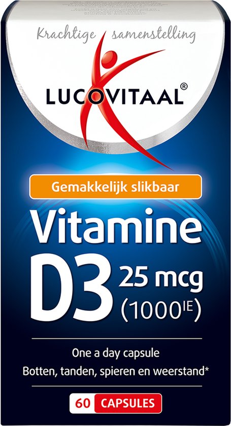 Lucovitaal Vitamine D3 25 mcg 1000IE, 60 capsules. Krachtige samenstelling, makkelijk slikbaar.