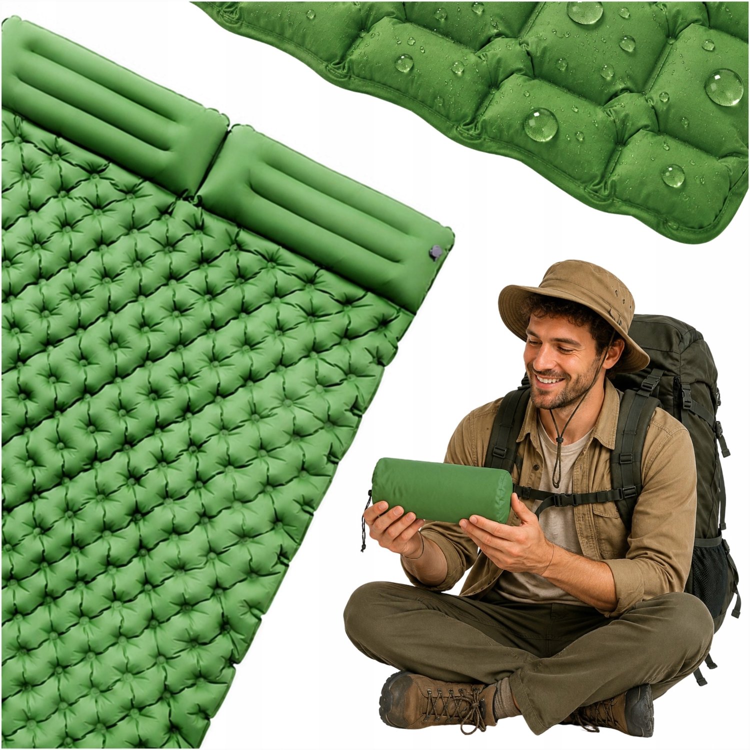 Merkloos 2-persoons kampeerluchtbed 120x195 cm, groen