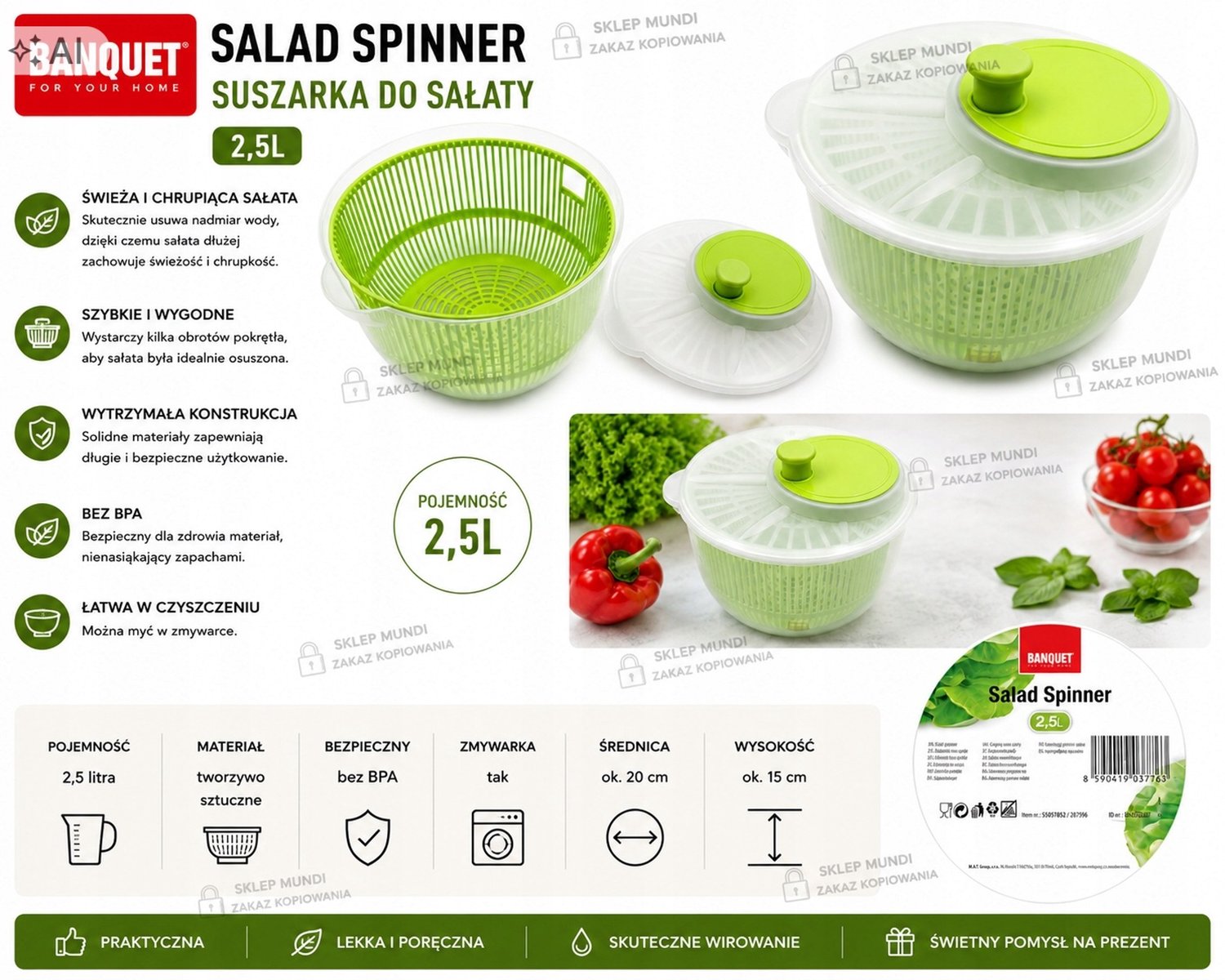 BANQUET Salade Droger 2,5L - Snel Groenten Drogen