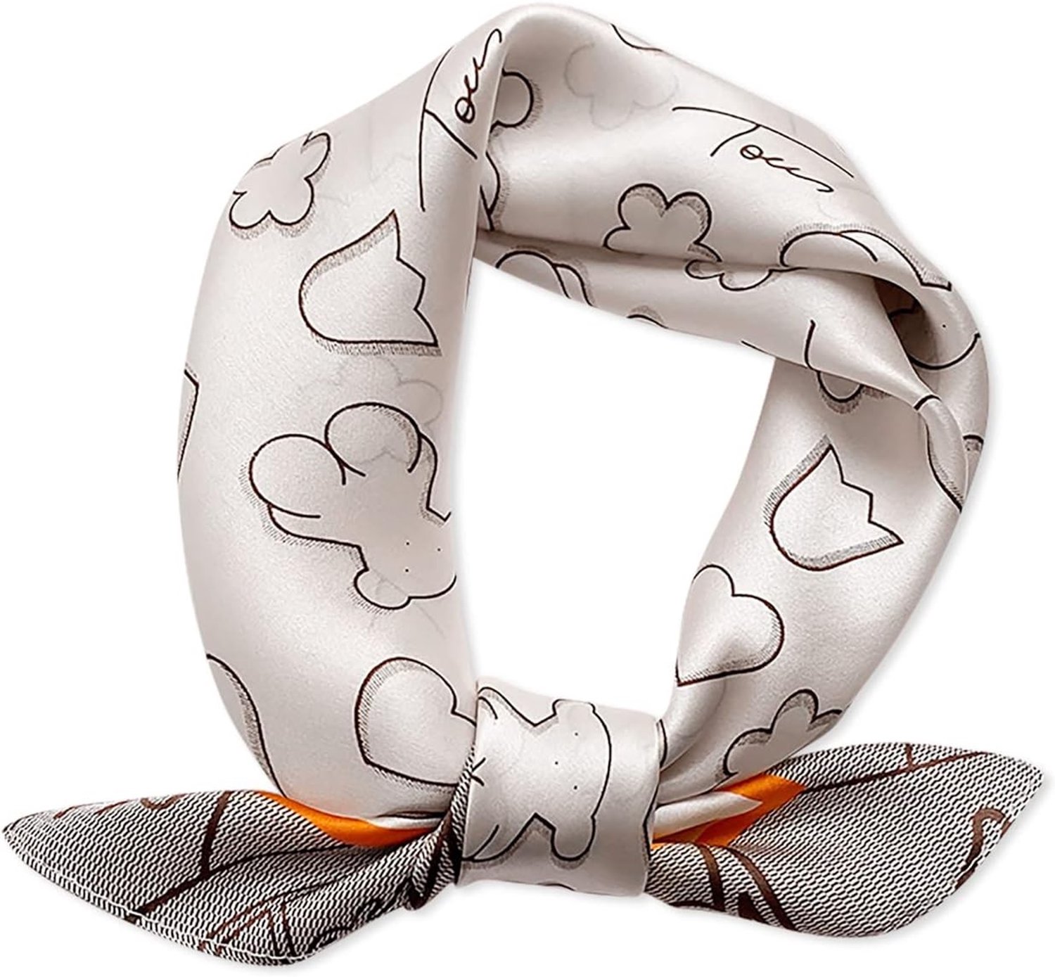 Zijde Sjaal voor Vrouwen met Schattige Beer en Luipaardprint, Lichtgewicht en Zacht, Perfect als Haarband of Nekdoek, Bruin Oranje, One Size