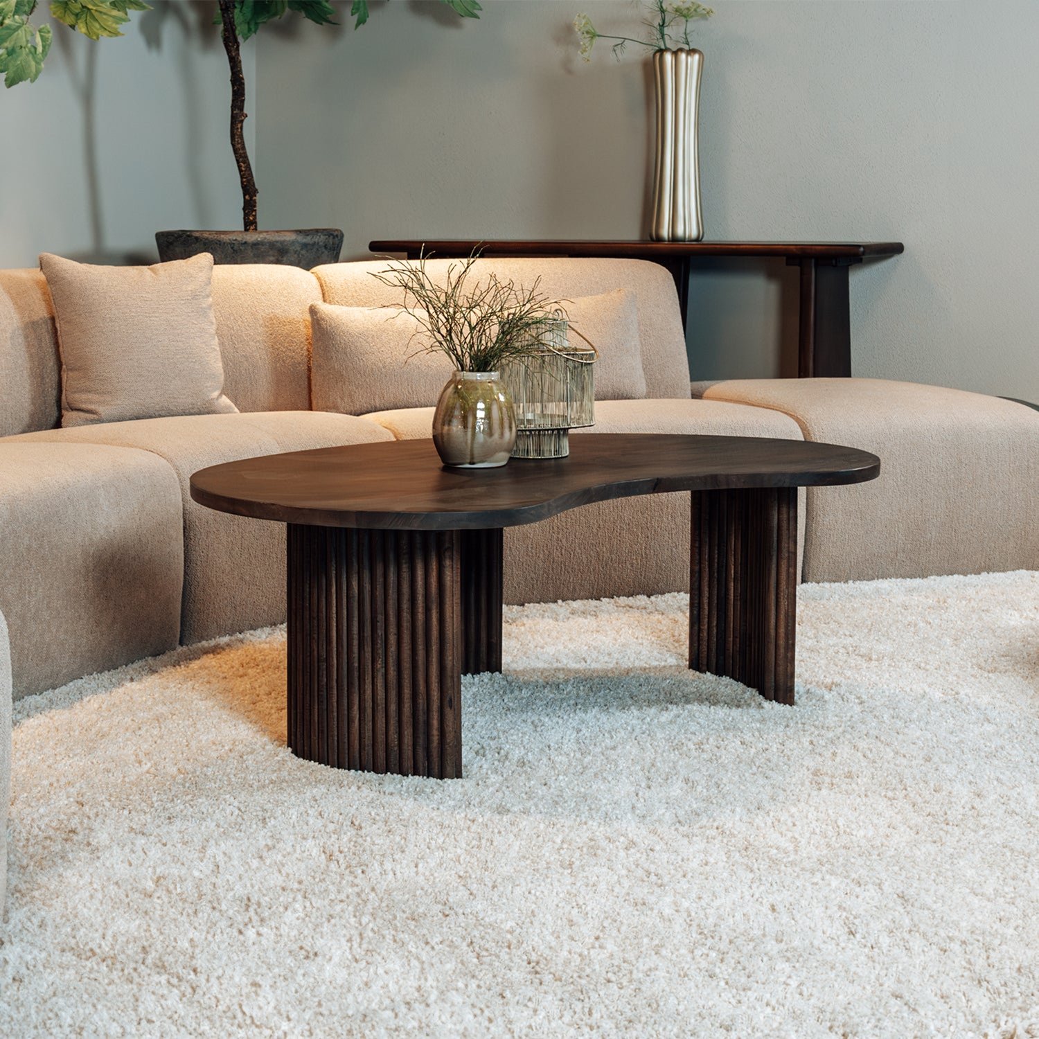 MySons Salontafel Firenze Boonvorm Massief Mangohout Zwart 125x80x43 cm - Moderne Organische Woonkamertafel - Unieke Zwarte Houten Salontafel - Handgemaakt Design tafel