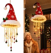 Kerstverlichting - Kerstversiering - Hangende Kerst Decoratie - Verlichte Kerstman Hoed Hangende Kroonluchter - LED-kerstlichtketting met feestelijke ornamenten - Kerstslinger met kerstmuts, sterrenslingers voor veranda's, ingangen, terrassen - B