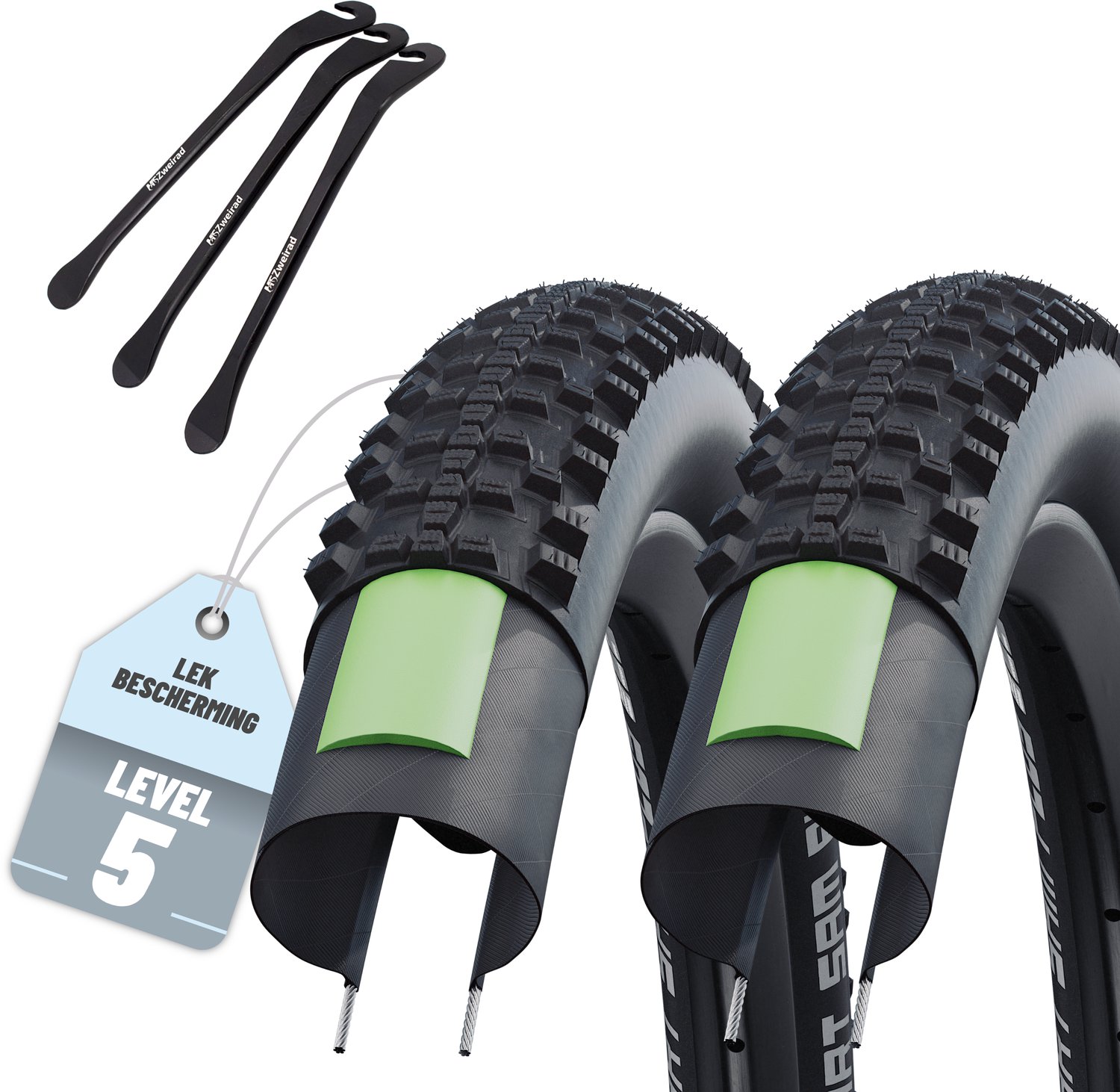 MSZweirad 2x Schwalbe Smart Sam Plus 26 x 2,10 (54-559) - GreenGuard - zonder binnenbanden - 3 bandenlichters
