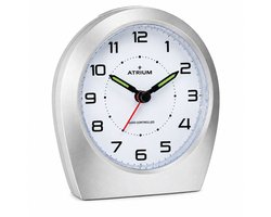 ATRIUM - Wekker - Analoog - Zonder tikgeluid - Alarm - Zilver - Verlichte wijzers - Zacht Licht - Radiogestuurd - Grote Drukknoppen - Duidelijk - Quartz uurwerk - Sluimerfunctie - Opbouwend geluidniveau pieptoon - Wekkers Slaapkamer - Klok - A620-19